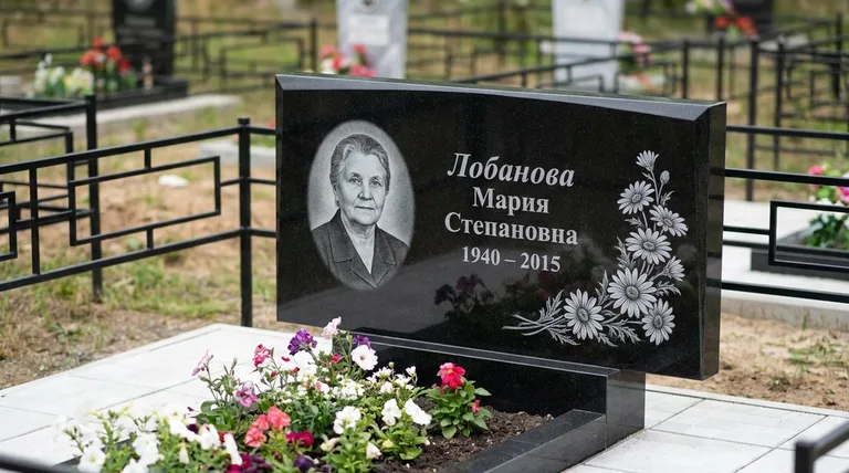 Памятник с гравировкой ромашек — выполненная работа «Лобанова» в Сургуте