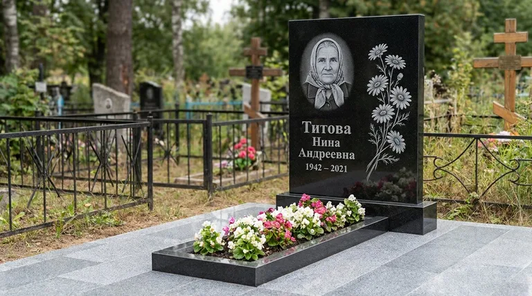 Памятник с гравировкой ромашек — выполненная работа «Титова» в Сургуте