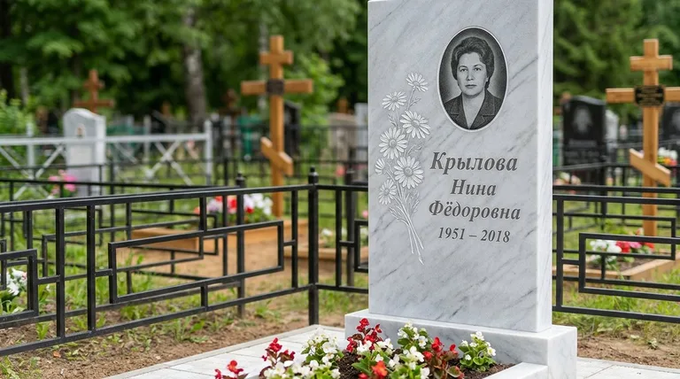 Памятник с гравировкой ромашек — выполненная работа «Крылова» в Сургуте