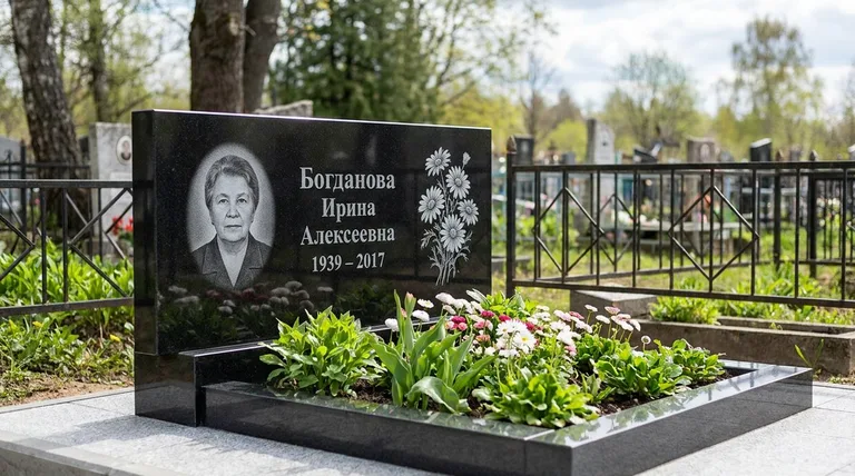 Памятник с гравировкой ромашек — выполненная работа «Богданова» в Сургуте