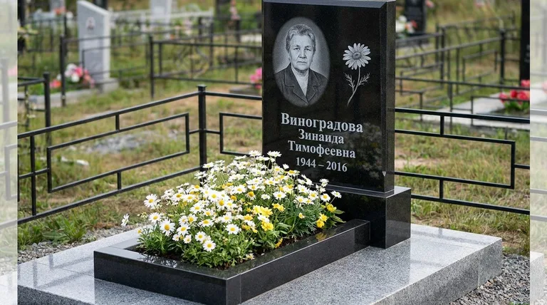 Памятник с гравировкой ромашек — выполненная работа «Виноградова» в Сургуте