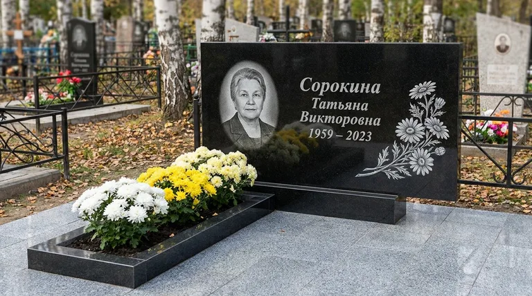 Памятник с гравировкой ромашек — выполненная работа «Сорокина» в Сургуте