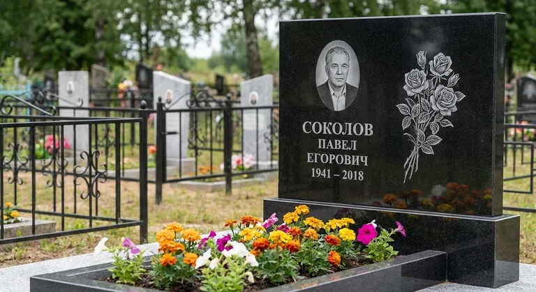 Памятник с гравировкой роз — выполненная работа «Соколов» в Сургуте
