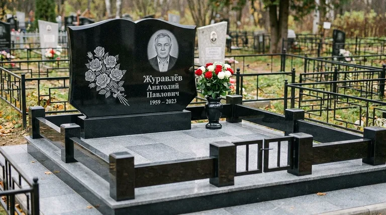 Памятник с гравировкой роз — выполненная работа «Журавлёв» в Сургуте