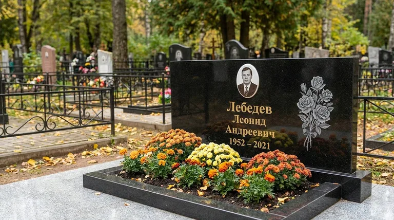 Памятник с гравировкой роз — выполненная работа «Лебедев» в Сургуте