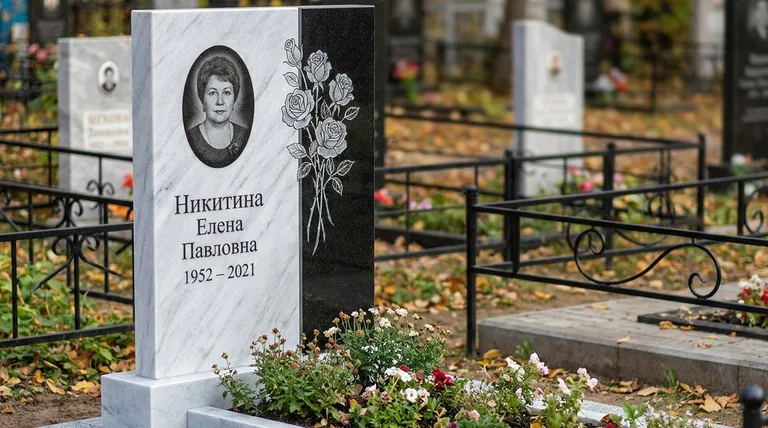 Памятник с гравировкой роз — выполненная работа «Никитина» в Сургуте