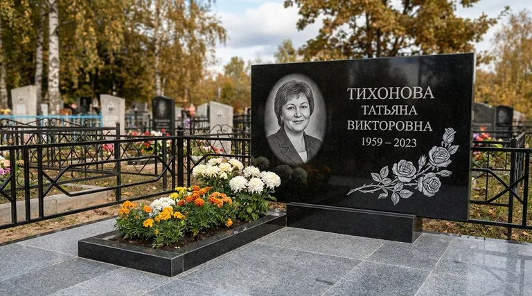 Памятник с гравировкой роз — выполненная работа «Тихонова» в Сургуте