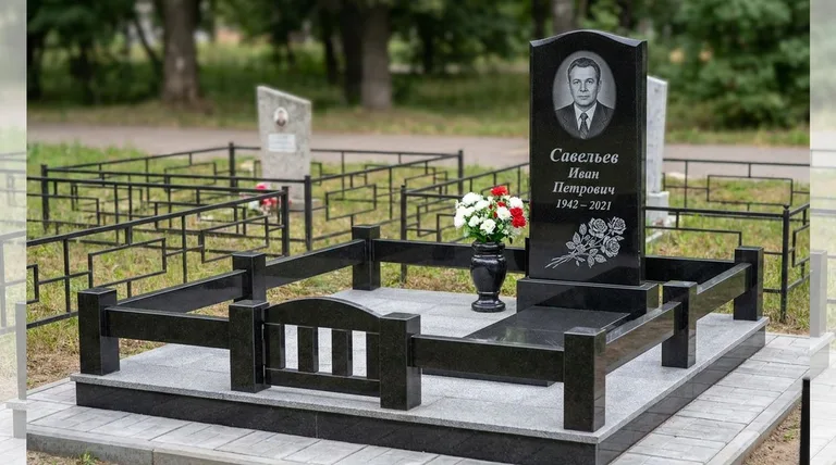 Памятник с гравировкой роз — выполненная работа «Савельев» в Сургуте