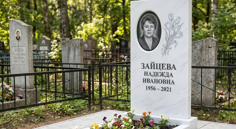 Памятник с гравировкой тюльпанов — выполненная работа «Зайцева» в Сургуте