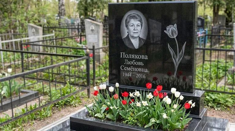 Памятник с гравировкой тюльпанов — выполненная работа «Полякова» в Сургуте