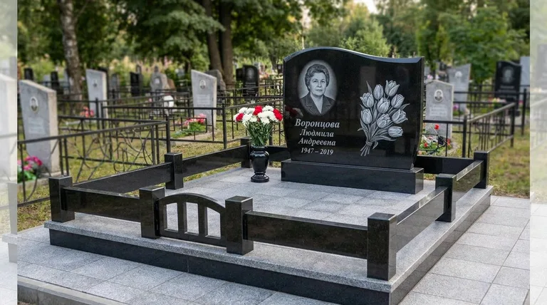 Памятник с гравировкой тюльпанов — выполненная работа «Воронцова» в Сургуте