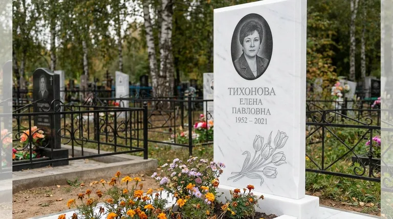Памятник с гравировкой тюльпанов — выполненная работа «Тихонова» в Сургуте
