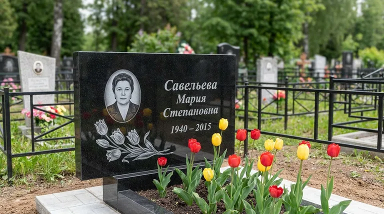Памятник с гравировкой тюльпанов — выполненная работа «Савельева» в Сургуте