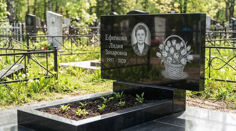 Памятник с гравировкой тюльпанов — выполненная работа «Ефимова» в Сургуте