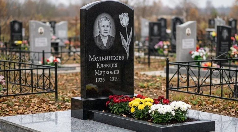 Памятник с гравировкой тюльпанов — выполненная работа «Мельникова» в Сургуте
