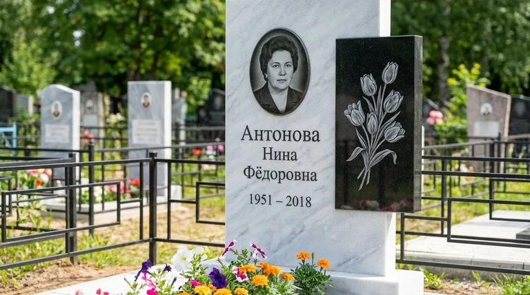 Памятник с гравировкой тюльпанов — выполненная работа «Антонова» в Сургуте