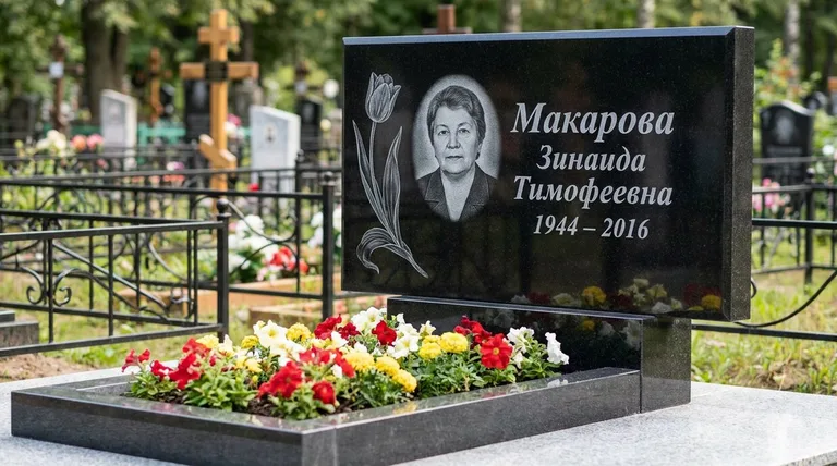 Памятник с гравировкой тюльпанов — выполненная работа «Макарова» в Сургуте