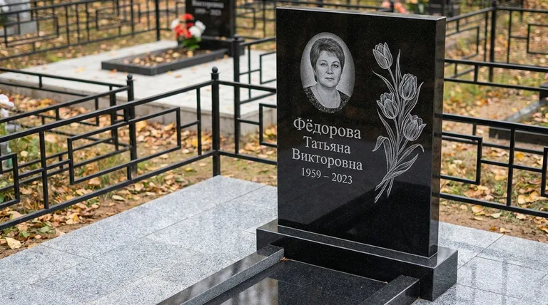 Памятник с гравировкой тюльпанов — выполненная работа «Фёдорова» в Сургуте