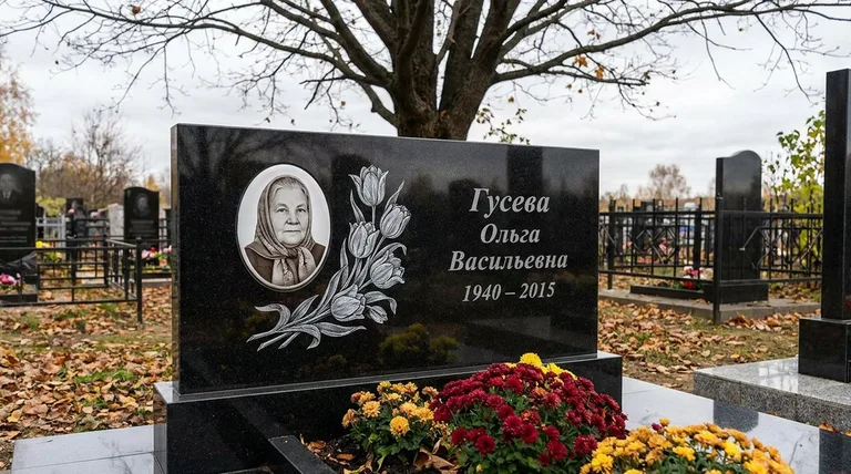 Памятник с гравировкой тюльпанов — выполненная работа «Гусева» в Сургуте
