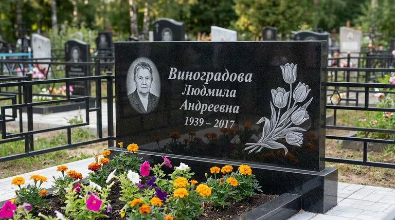 Памятник с гравировкой тюльпанов — выполненная работа «Виноградова» в Сургуте