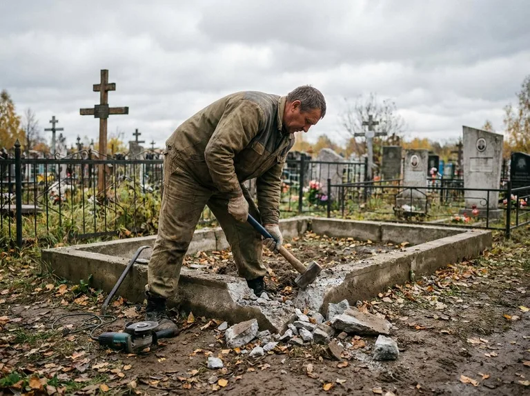 Демонтаж цветника на могиле в Сургуте