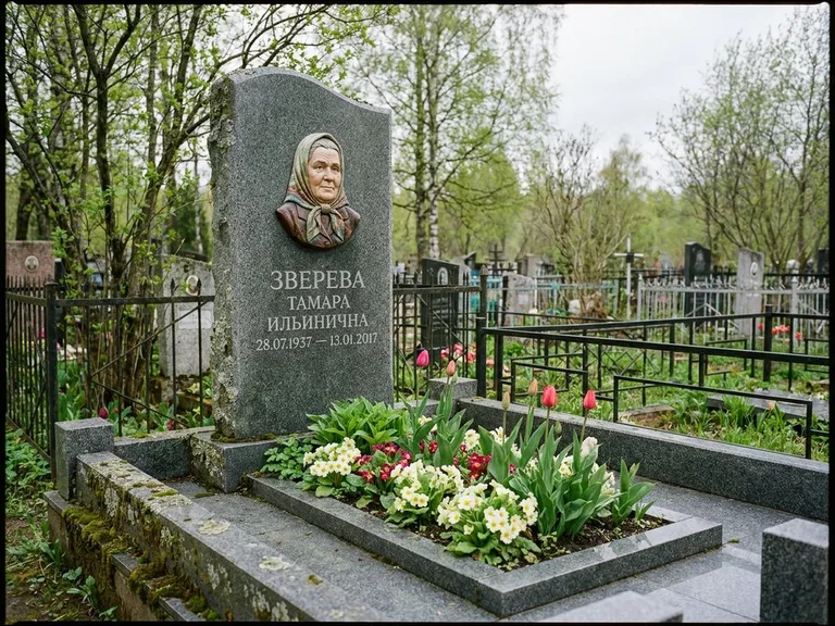 Керамический портрет на летнем кладбище в Сургуте