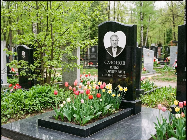Цветной керамический портрет на памятнике в Сургуте