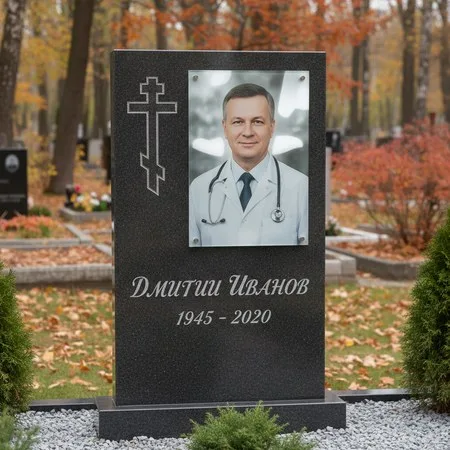 Портрет на стекле 180×240 мм на чёрной стеле в Сургуте