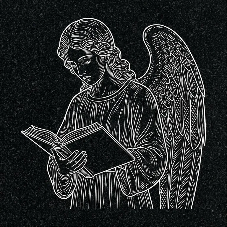 Эскиз гравировки ангела на памятник — ангел с раскрытой книгой в Сургуте