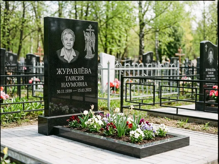 Памятник с гравировкой ангела — гравировка ангела с голубем по диагонали стелы, работа «Журавлёва» в Сургуте