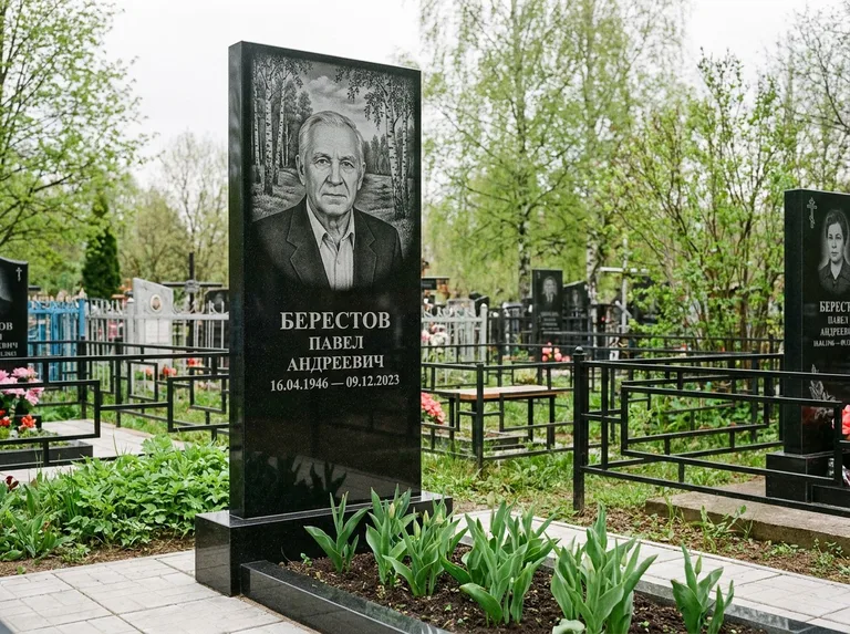 Памятник с гравировкой берёзы — гравировка берёзовой рощи в глубину, работа «Берестов» в Сургуте
