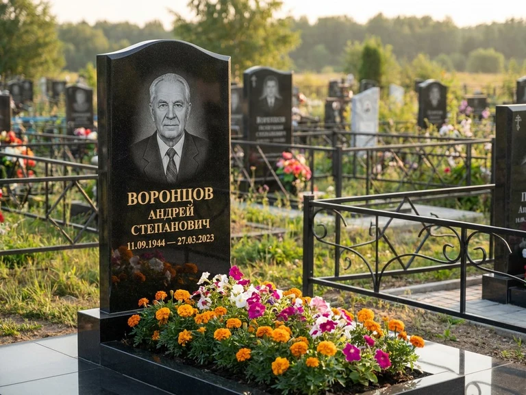 Гравировка фото на памятнике в Сургуте — готовый гравированный портрет на чёрном граните