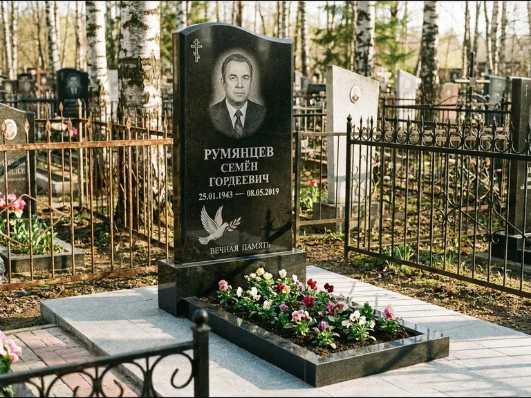 Памятник с гравировкой голубей — гравировка голубя с оливковой ветвью рядом с эпитафией, работа «Румянцев» в Сургуте