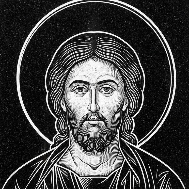 Эскиз иконы: Архангел Михаил — воинам и мужчинам, гравировка на памятник в Сургуте