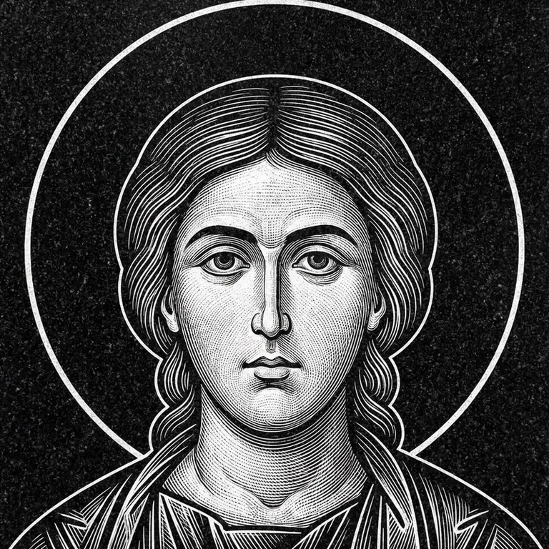 Эскиз иконы: Георгий Победоносец — воинам, гравировка на памятник в Сургуте