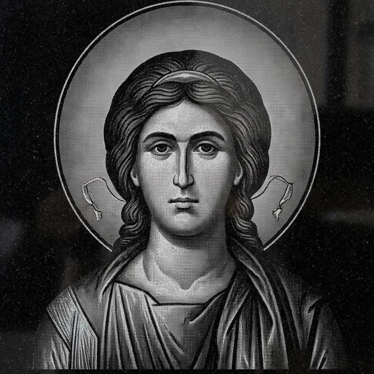 Эскиз иконы: Архангел Михаил (полутон) — образ архангела в полутонах, гравировка на памятник в Сургуте