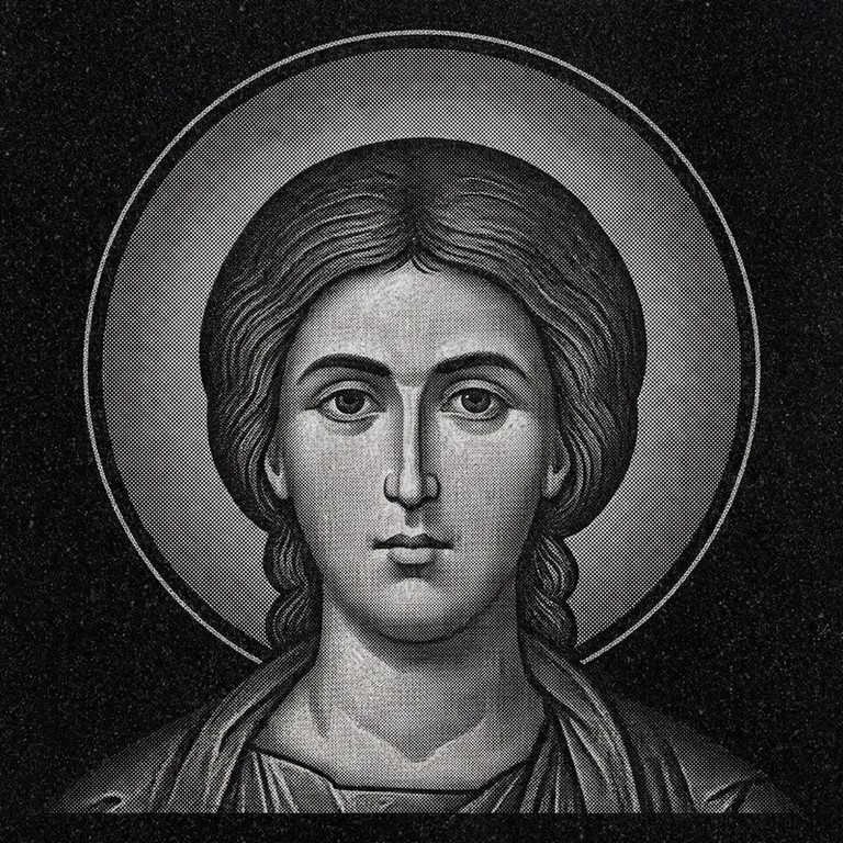 Эскиз иконы: Георгий Победоносец (полутон) — воинский образ, гравировка на памятник в Сургуте