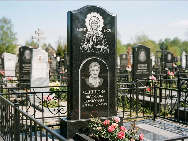 Памятник с гравировкой иконы — Владимирская икона Божией Матери с Младенцем, работа «Зотов» в Сургуте