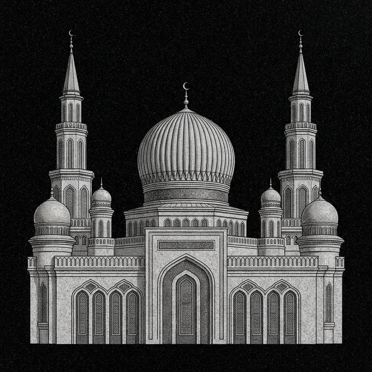 Эскиз: Соборная (фотореализм) — ребристый купол и минареты в Сургуте