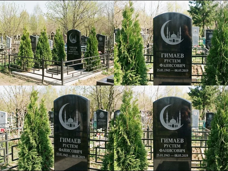 Памятник с гравировкой полумесяца — гравировка полумесяца над силуэтом мечети, работа «Гимаев» в Сургуте
