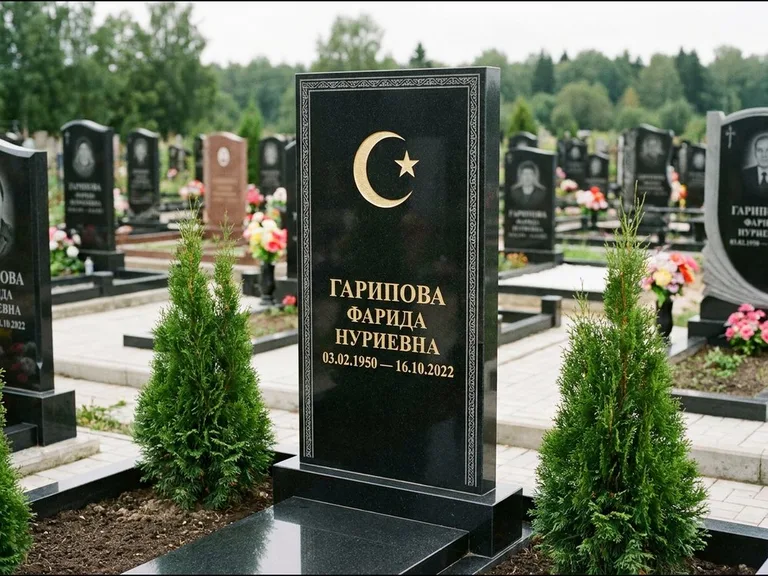 Памятник с гравировкой полумесяца — гравировка полумесяца, работа «Гарипова» в Сургуте