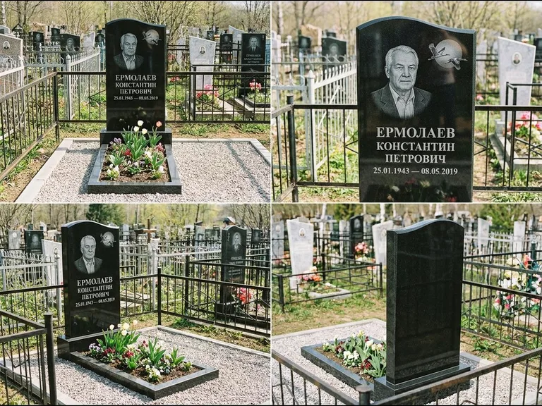 Памятник с гравировкой журавлей — гравировка клина журавлей на фоне солнечного диска, работа «Ермолаев» в Сургуте