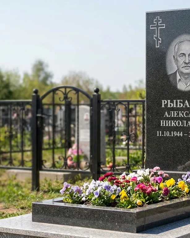 Двойной памятник под ключ с ярким цветником в Сургуте
