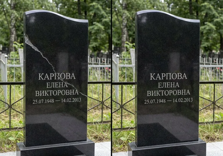 Заделка трещины на чёрном граните: до и после в Сургуте