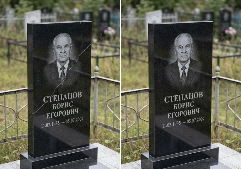 Восстановление надписи и портрета на памятнике: до и после в Сургуте