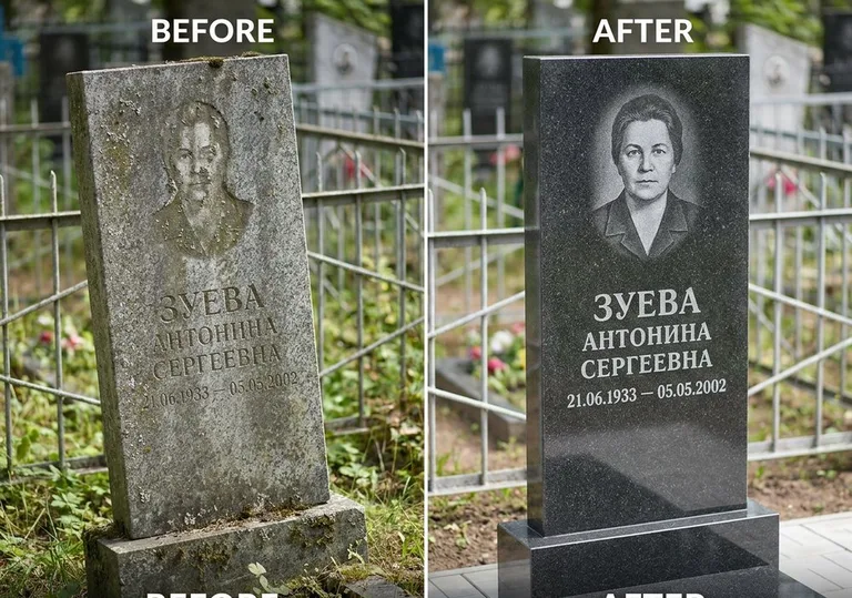 Восстановление сколов кромки гранита: до и после в Сургуте