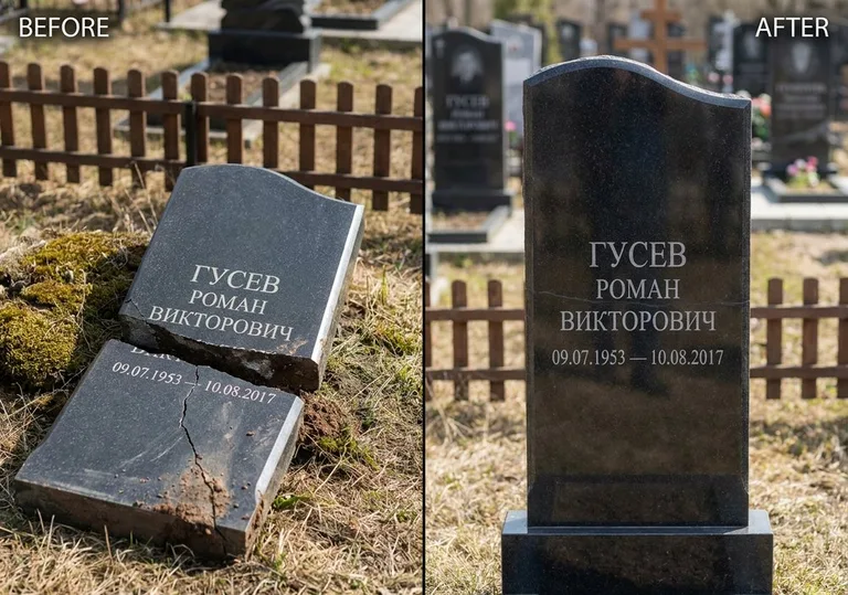 Склейка расколотого памятника: до и после в Сургуте