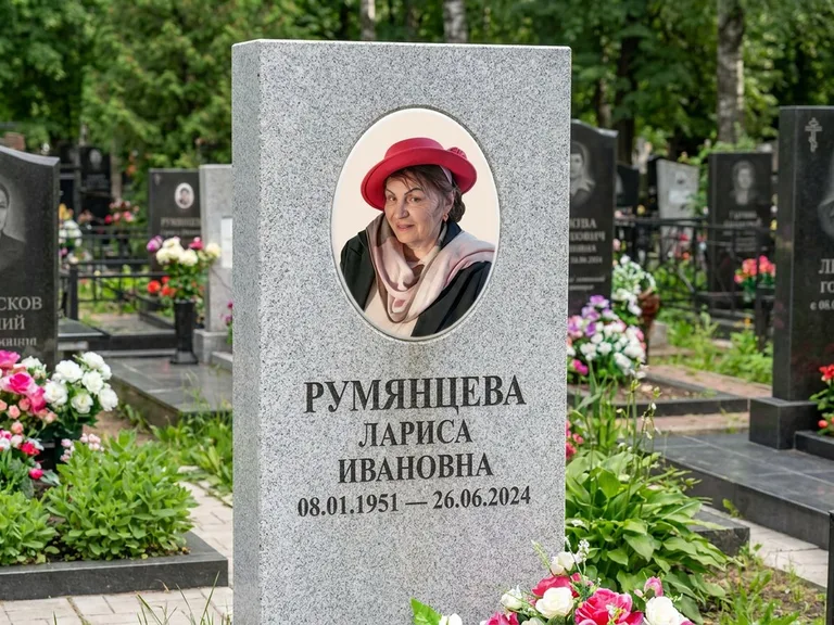 Портрет на памятнике в Сургуте — Цветной портрет → овальная фотокерамика на светлом камне