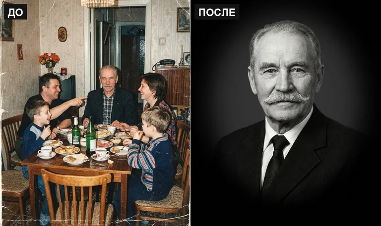 Ретушь фото на памятник — выделение из группового: до и после в Сургуте