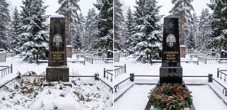 Уборка старого памятника до и после в Сургуте
